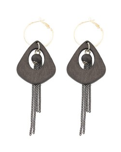 Exaggerated Geometric Wooden with Chain Tassel Design Fashion Ear Clips - Gray