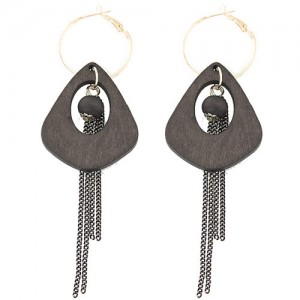 Exaggerated Geometric Wooden with Chain Tassel Design Fashion Ear Clips - Gray