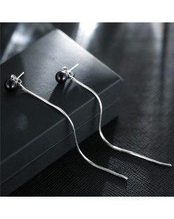 Delicate Black Bead with Long Tassel Slim Style Fashion Stud Earrings