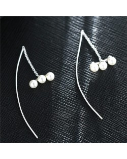 Triple Pearls Decorated Sweet Fashion Earrings
