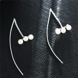Triple Pearls Decorated Sweet Fashion Earrings