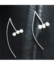 Triple Pearls Decorated Sweet Fashion Earrings