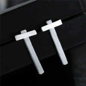 Unique Cross Design High Fashion Silver Stud Earrings
