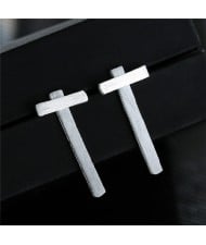 Unique Cross Design High Fashion Silver Stud Earrings