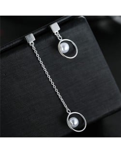 Pearl Inlaid Hoops Fashion Asymmetric Design Stud Earrings