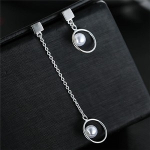 Pearl Inlaid Hoops Fashion Asymmetric Design Stud Earrings