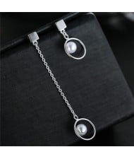 Pearl Inlaid Hoops Fashion Asymmetric Design Stud Earrings
