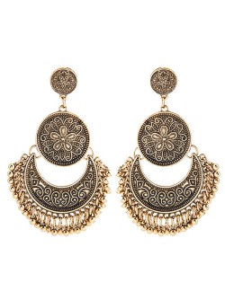 Vintage Floral and Vine Engraving Design Dangling Waterdrop Stud Earrings - Golden