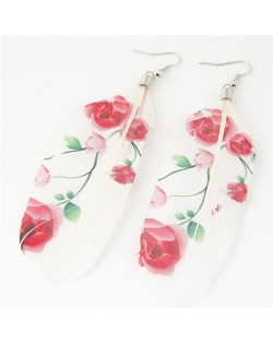 Paintings Printed Popular Fashion Feather Earrings - Roses
