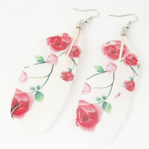 Paintings Printed Popular Fashion Feather Earrings - Roses