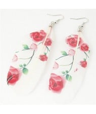 Paintings Printed Popular Fashion Feather Earrings - Roses