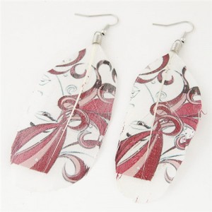 Paintings Printed Popular Fashion Feather Earrings - Red Leaves