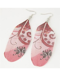 Paintings Printed Popular Fashion Feather Earrings - Blooming Flowers