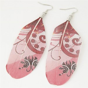 Paintings Printed Popular Fashion Feather Earrings - Blooming Flowers