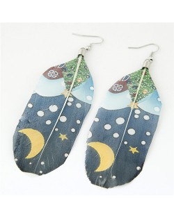 Paintings Printed Popular Fashion Feather Earrings - Christmas Eve