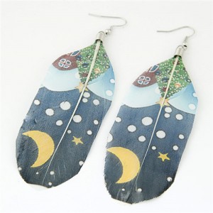 Paintings Printed Popular Fashion Feather Earrings - Christmas Eve