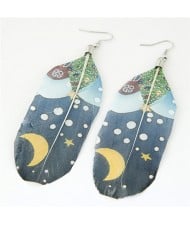 Paintings Printed Popular Fashion Feather Earrings - Christmas Eve