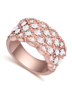 Austrian Crystal Embellished Flowers Cluster Design Rose Gold Plated Ring - White