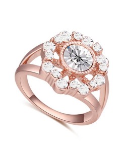 Austrian Crystal Hollow Sun Flower Design Rose Gold Plated Alloy Ring - White