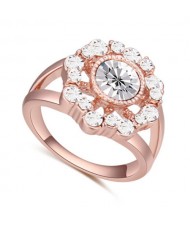 Austrian Crystal Hollow Sun Flower Design Rose Gold Plated Alloy Ring - White