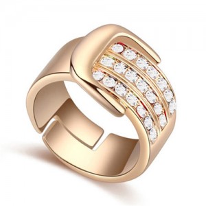 Austrian Crystal Embellished Belt Buckle Design Rose Gold Plated Alloy Ring - White