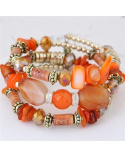 Bohemian Fashion Turquoise and Assorted Beads Design Triple-layer Bracelet - Orange