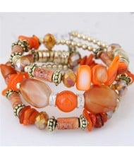 Bohemian Fashion Turquoise and Assorted Beads Design Triple-layer Bracelet - Orange