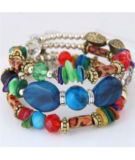 Bohemian Fashion Turquoise and Assorted Beads Design Triple-layer Bracelet - Royal Blue