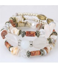 Bohemian Fashion Turquoise and Assorted Beads Design Triple-layer Bracelet - White