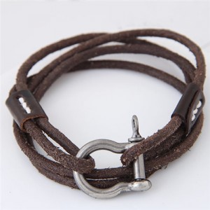 Coarse Fashion Multi-layer Leather Bracelet - Brown