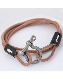 Coarse Fashion Multi-layer Leather Bracelet - Khaki