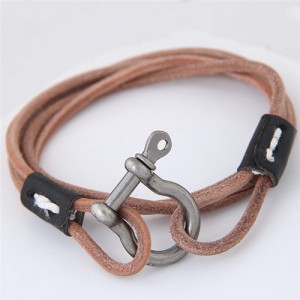 Coarse Fashion Multi-layer Leather Bracelet - Khaki