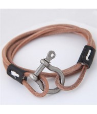 Coarse Fashion Multi-layer Leather Bracelet - Khaki