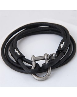Coarse Fashion Multi-layer Leather Bracelet - Black