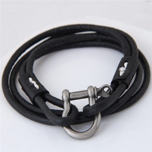 Coarse Fashion Multi-layer Leather Bracelet - Black