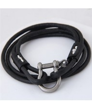 Coarse Fashion Multi-layer Leather Bracelet - Black