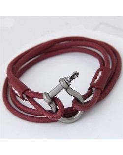 Coarse Fashion Multi-layer Leather Bracelet - Red