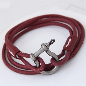 Coarse Fashion Multi-layer Leather Bracelet - Red