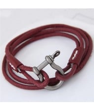 Coarse Fashion Multi-layer Leather Bracelet - Red