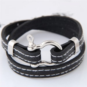 Belt Fashion Dual Layers Costume Bracelet - Black