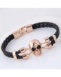 Punk Skull Design Weaving Leather Fashion Bracelet - Golden