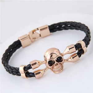 Punk Skull Design Weaving Leather Fashion Bracelet - Golden