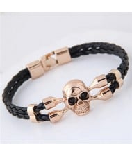 Punk Skull Design Weaving Leather Fashion Bracelet - Golden
