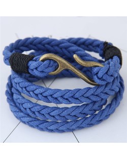 Weaving Rope with Hook Pendant Multi-layer Fashion Bracelet - Blue