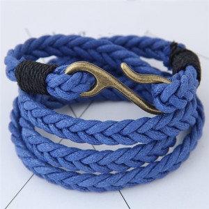 Weaving Rope with Hook Pendant Multi-layer Fashion Bracelet - Blue