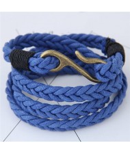 Weaving Rope with Hook Pendant Multi-layer Fashion Bracelet - Blue