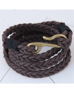Weaving Rope with Hook Pendant Multi-layer Fashion Bracelet - Brown