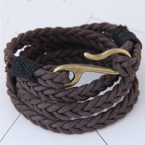 Weaving Rope with Hook Pendant Multi-layer Fashion Bracelet - Brown