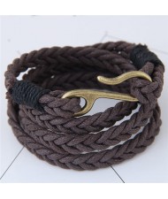 Weaving Rope with Hook Pendant Multi-layer Fashion Bracelet - Brown