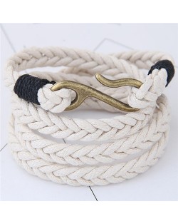 Weaving Rope with Hook Pendant Multi-layer Fashion Bracelet - White